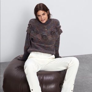 NWT ZARA knit sweater with ruffle and Pom poms